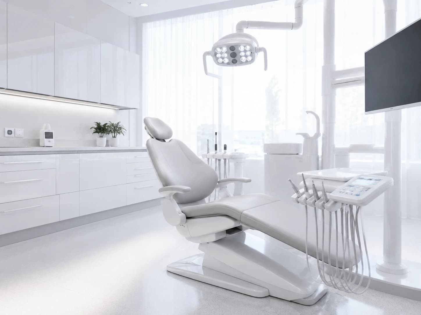 Bright modern dental treatment room prepared for premium restorative dentistry in Hungary
